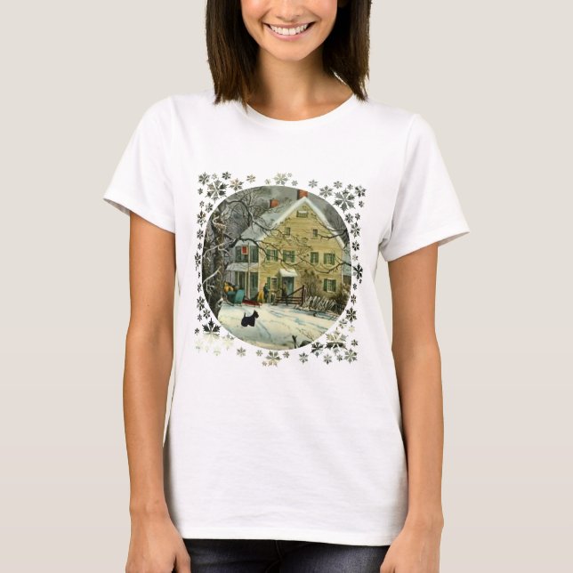 Scottish Terrier Old Fashioned Winter T-Shirt (Front)