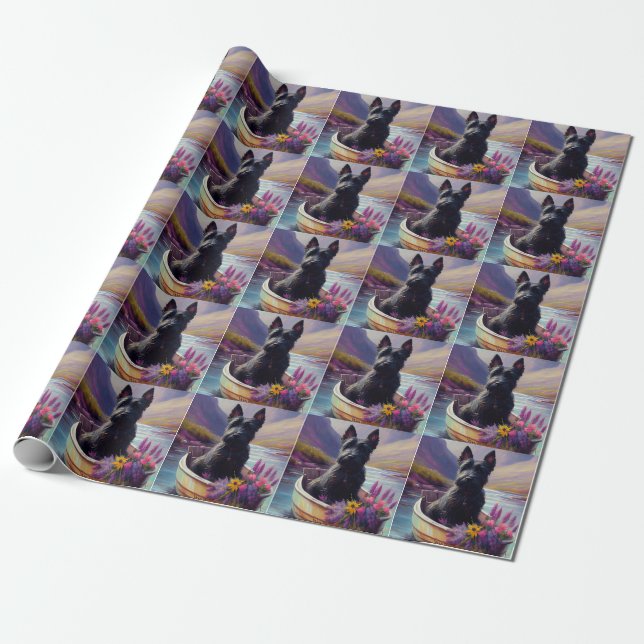 Scottish Terrier on a Paddle: A Scenic Adventure Wrapping Paper (Unrolled)