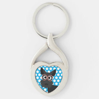 Scottish Terrier on Blue Dotted Key Chain