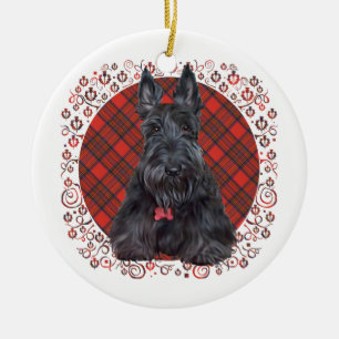 Scottish Terrier on Tartan Ceramic Tree Decoration