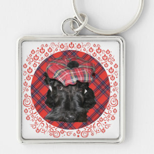 Scottish Terrier on Tartan Key Ring