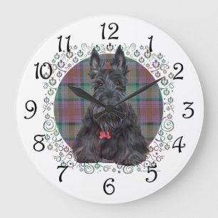 Scottish Terrier on Tartan Large Clock