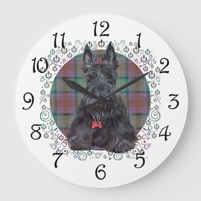 Scottish Terrier on Tartan Large Clock (Front)