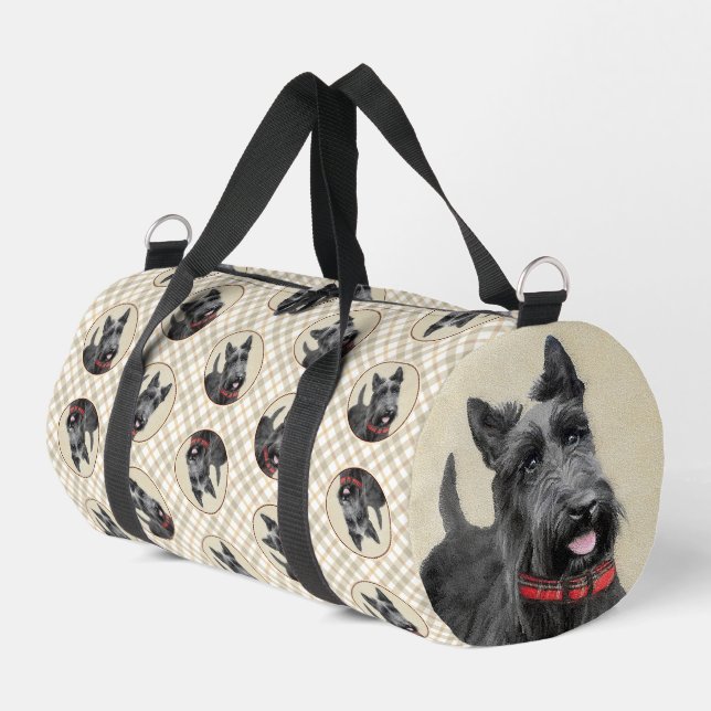 Scottish Terrier Painting Black Original Dog Art Duffle Bag (Left Corner)