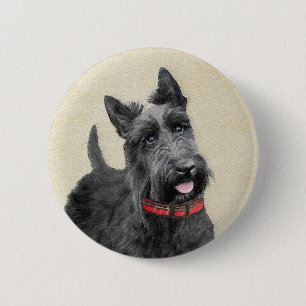 Scottish Terrier Painting - Cute Original Dog Art 6 Cm Round Badge
