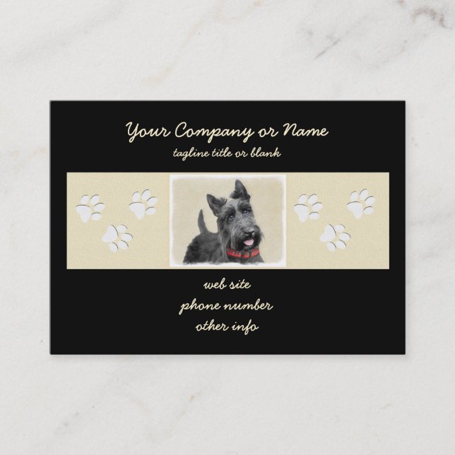Scottish Terrier Painting - Cute Original Dog Art Business Card (Front)