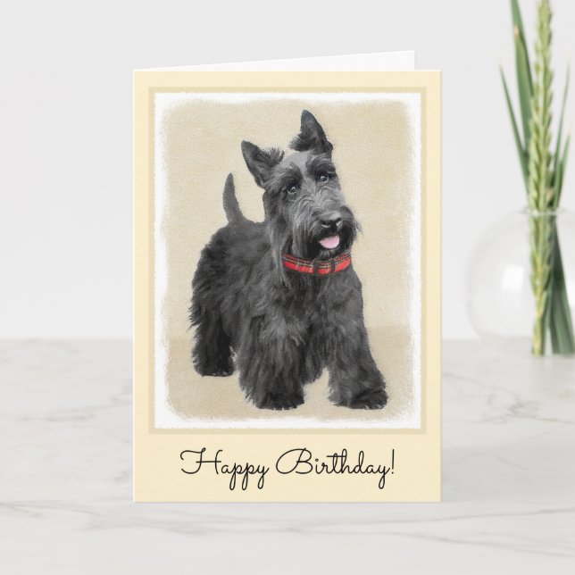 Scottish Terrier Painting - Cute Original Dog Art Card (Front)