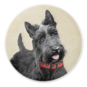 Scottish Terrier Painting - Cute Original Dog Art Ceramic Knob