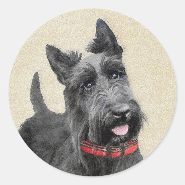 Scottish Terrier Painting - Cute Original Dog Art Classic Round Sticker (Front)