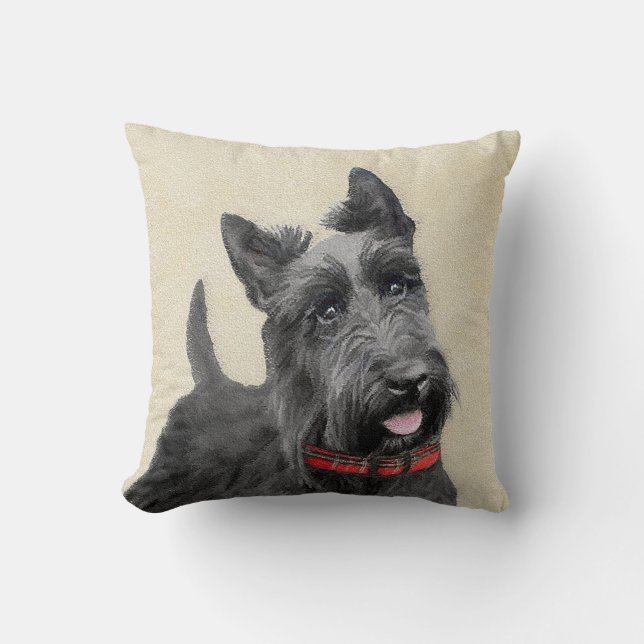 Scottish Terrier Painting - Cute Original Dog Art Cushion (Front)