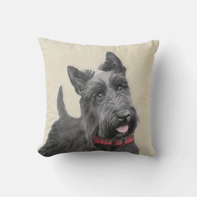 Scottish Terrier Painting - Cute Original Dog Art Cushion (Front)