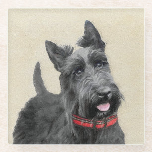 Scottish Terrier Painting - Cute Original Dog Art Glass Coaster