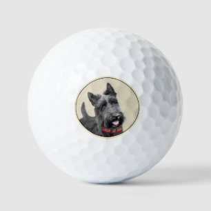 Scottish Terrier Painting - Cute Original Dog Art Golf Balls