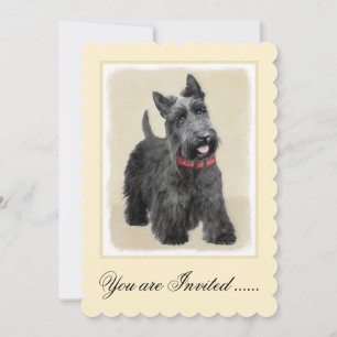 Scottish Terrier Painting - Cute Original Dog Art Invitation