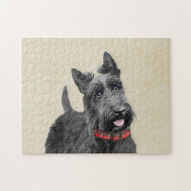 Scottish Terrier Painting - Cute Original Dog Art Jigsaw Puzzle (Horizontal)
