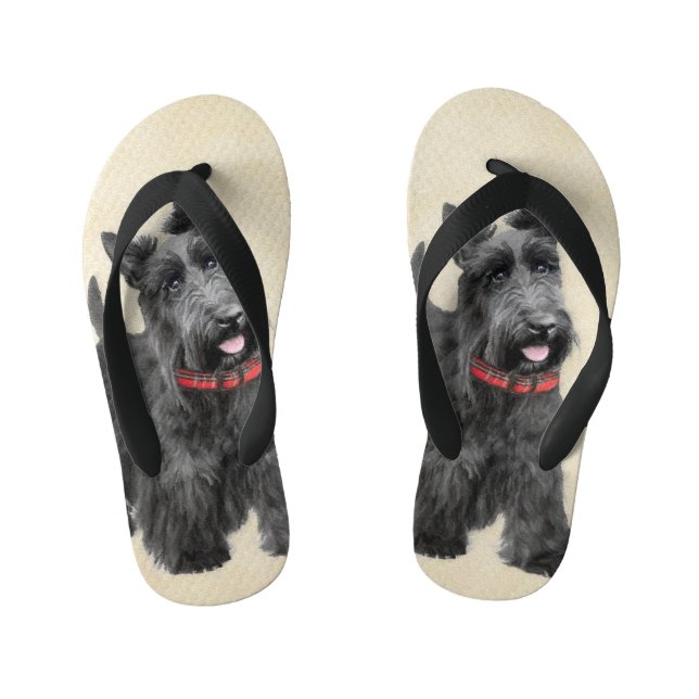 Scottish Terrier Painting - Cute Original Dog Art Kid's Flip Flops (Footbed)