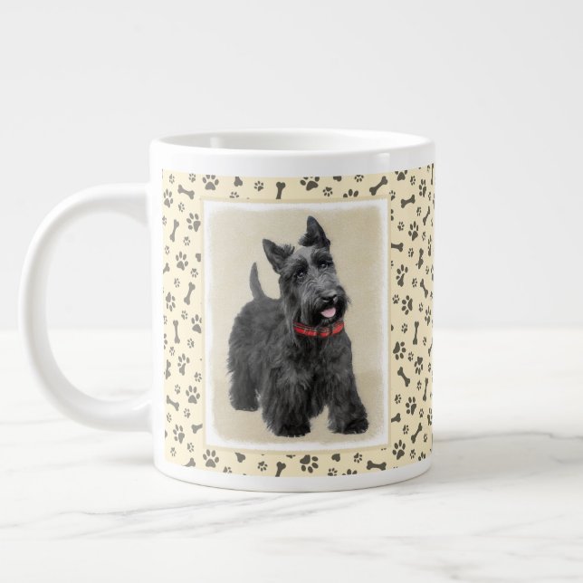 Scottish Terrier Painting - Cute Original Dog Art Large Coffee Mug (Left)
