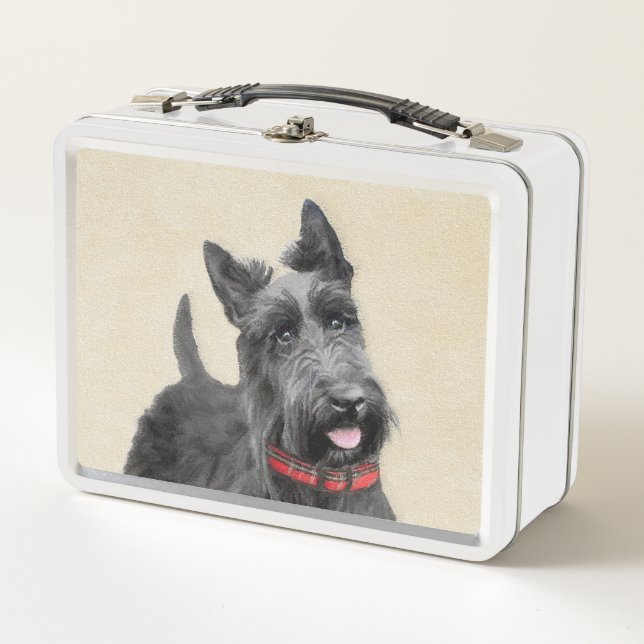 Scottish Terrier Painting - Cute Original Dog Art Metal Lunch Box (Front)