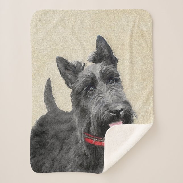 Scottish Terrier Painting - Cute Original Dog Art Sherpa Blanket (Front)