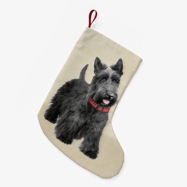 Scottish Terrier Painting - Cute Original Dog Art Small Christmas Stocking (Front (Hanging))