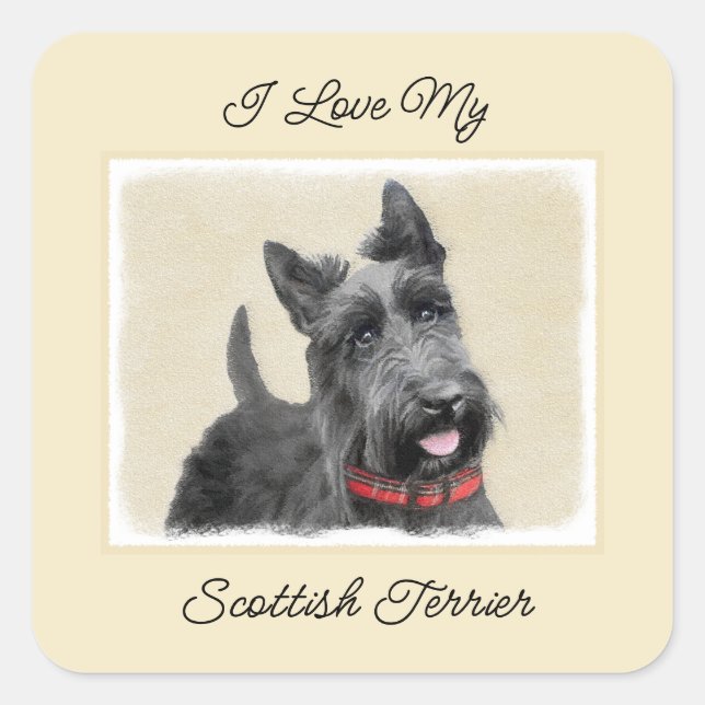 Scottish Terrier Painting - Cute Original Dog Art  Square Sticker (Front)