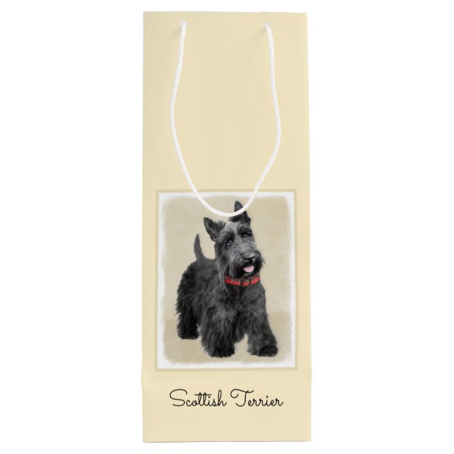 Scottish Terrier Painting - Cute Original Dog Art Wine Gift Bag (Back)