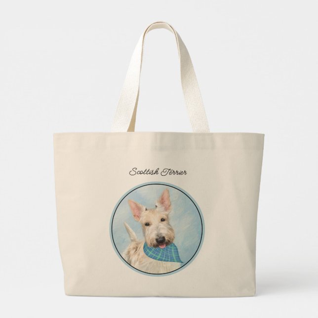 Scottish Terrier Painting Wheaten Original Dog Art Large Tote Bag (Back)
