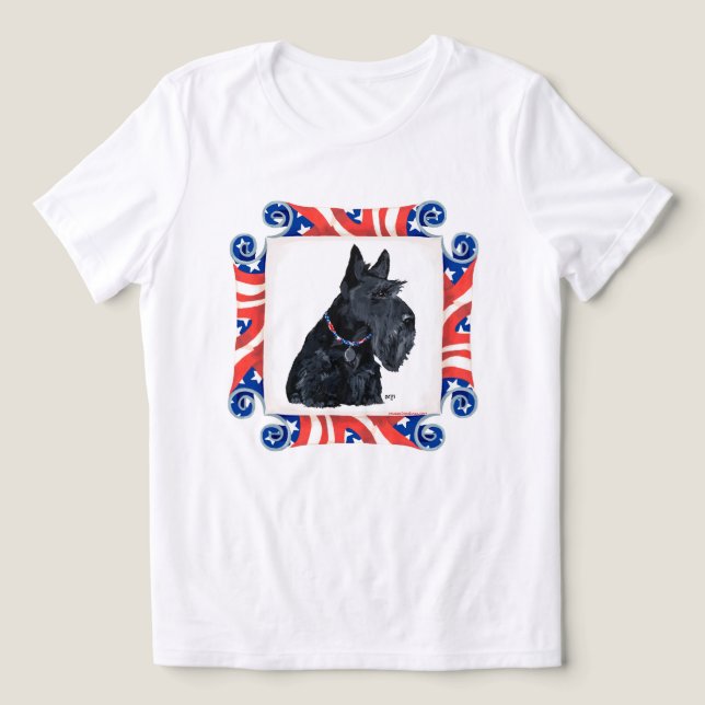 Scottish Terrier Patriotic US Flag Tri-Blend Shirt (Design Front)