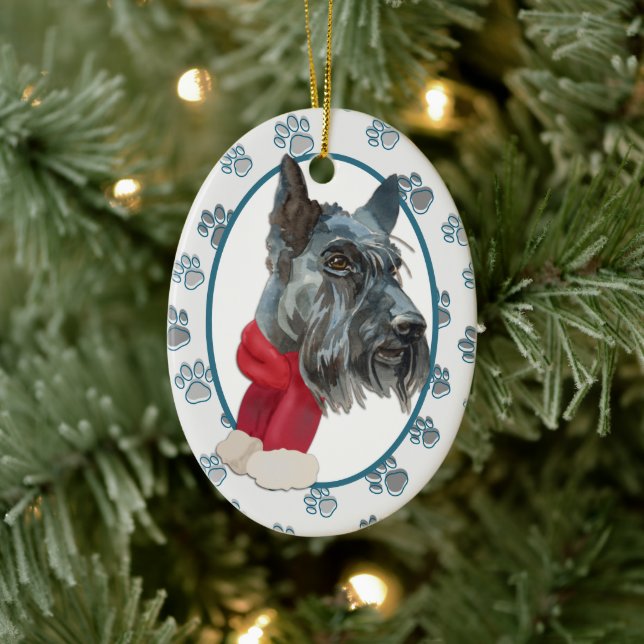 Scottish Terrier Paw Print Border Ceramic Tree Decoration (Tree)