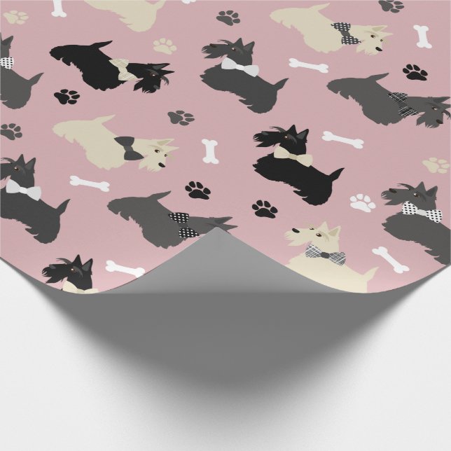 Scottish Terrier Paws and Bones Pink Wrapping Paper (Corner)