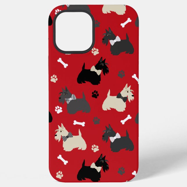 Scottish Terrier Paws and Bones Red iPhone Case (Back)