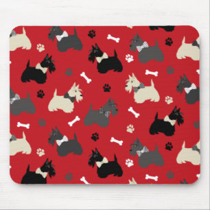 Scottish Terrier Paws and Bones Red Mouse Mat