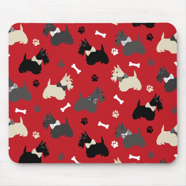 Scottish Terrier Paws and Bones Red Mouse Mat (Front)