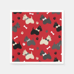 Scottish Terrier Paws and Bones Red Napkin