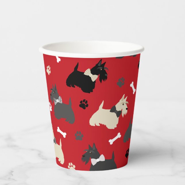 Scottish Terrier Paws and Bones Red Paper Cups (Front)