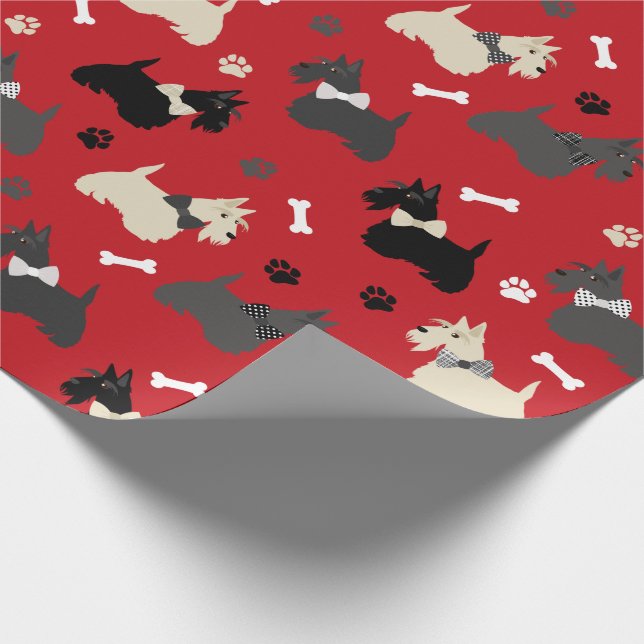 Scottish Terrier Paws and Bones Red Wrapping Paper (Corner)