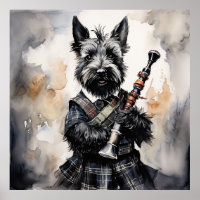 Scottish Terrier Playing-Bagpipes in a Kilt Ink
