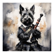 Scottish Terrier Playing-Bagpipes in a Kilt Ink
