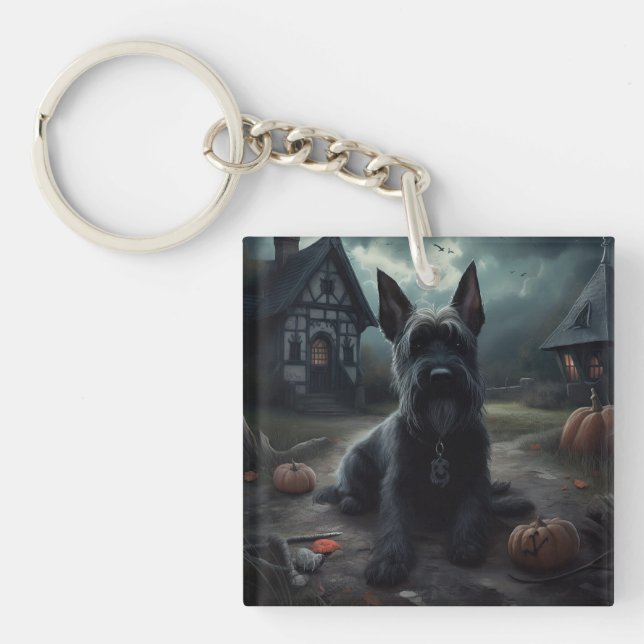 Scottish Terrier Pumpkins Halloween Scary Key Ring (Front)