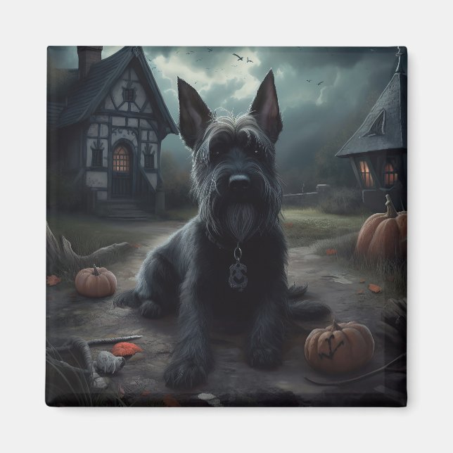 Scottish Terrier Pumpkins Halloween Scary Magnet (Front)