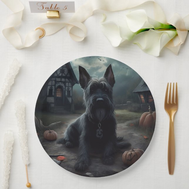 Scottish Terrier Pumpkins Halloween Scary Paper Plate (Wedding)