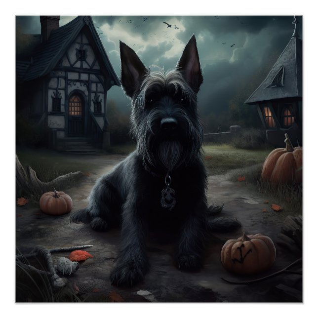 Scottish Terrier Pumpkins Halloween Scary Poster (Front)