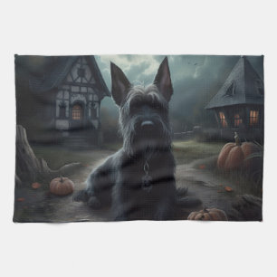 Scottish Terrier Pumpkins Halloween Scary Tea Towel