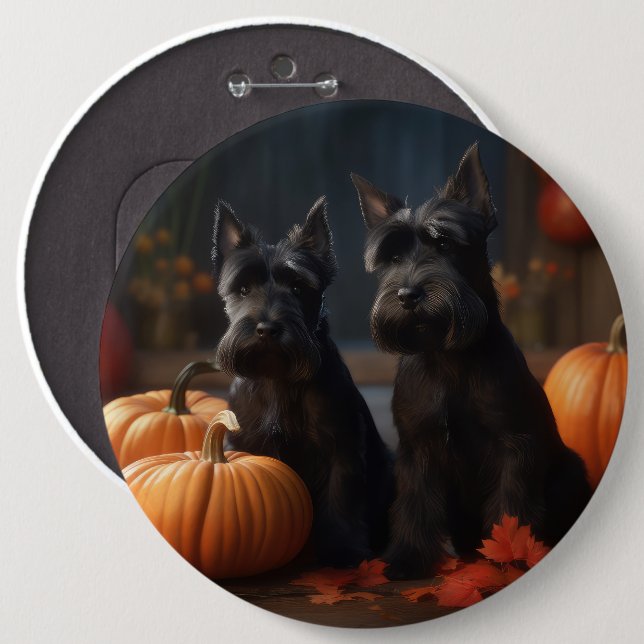 Scottish Terrier Puppy Autumn Delight Pumpkin 6 Cm Round Badge (Front & Back)