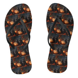 Scottish Terrier Puppy Autumn Delight Pumpkin Flip Flops