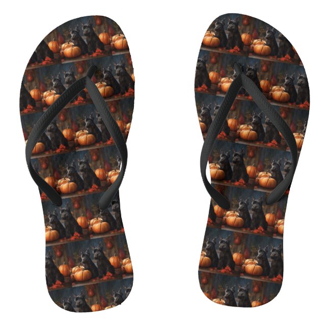 Scottish Terrier Puppy Autumn Delight Pumpkin Flip Flops (Footbed)
