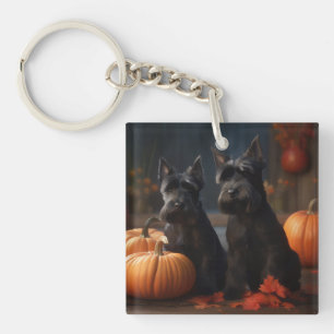 Scottish Terrier Puppy Autumn Delight Pumpkin Key Ring
