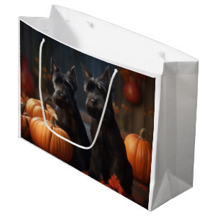 Scottish Terrier Puppy Autumn Delight Pumpkin Large Gift Bag