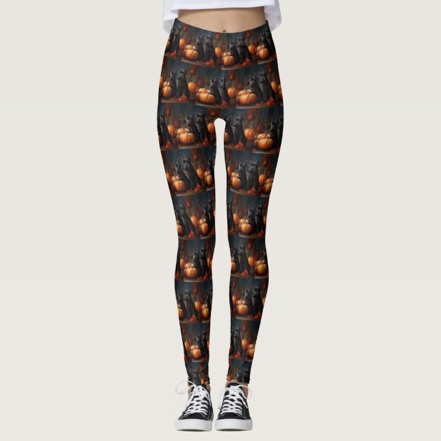 Scottish Terrier Puppy Autumn Delight Pumpkin Leggings (Front)