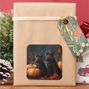 Scottish Terrier Puppy Autumn Delight Pumpkin Square Sticker